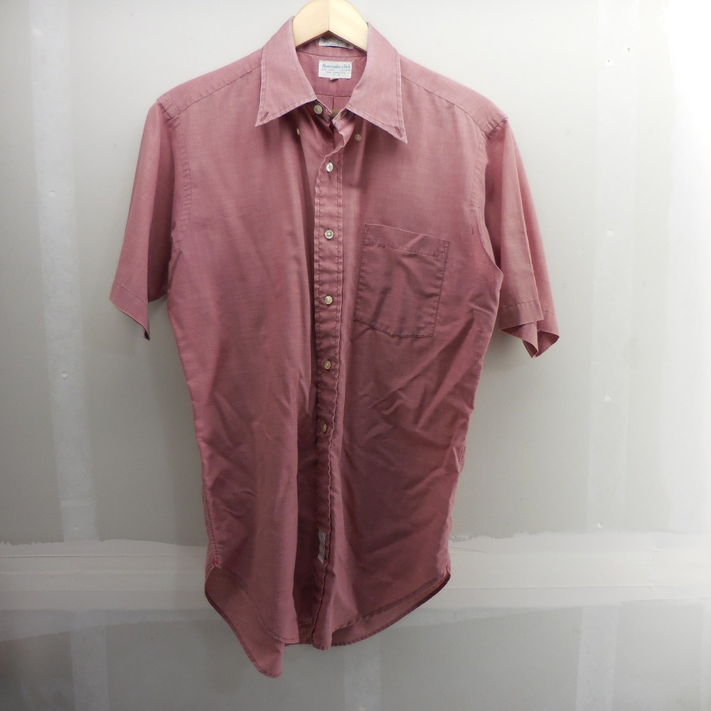 Vintage Abercrombie & Fitch 50s 60s Club Tapered Short Sleeve Shirt Pink M